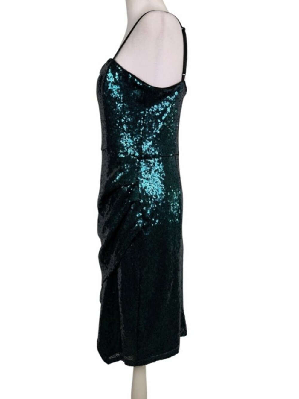 Lulu's Teal Sequin Spaghetti Strap Cocktail Dress L | Asymmetrical Hem - Picture 4 of 11